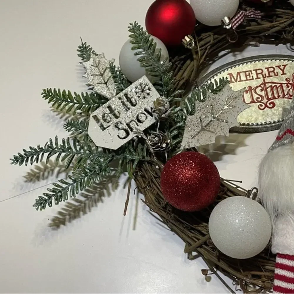 Handmade Peppermint Gnome Christmas Wreath Let It Snow